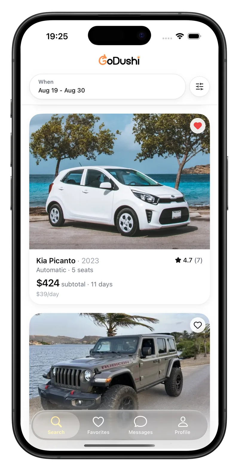 The GoDushi app on an iPhone